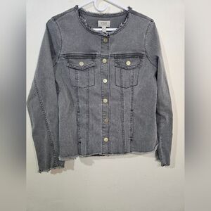 LOGO by Lori Goldstein Frayed Hem Jean Jacket